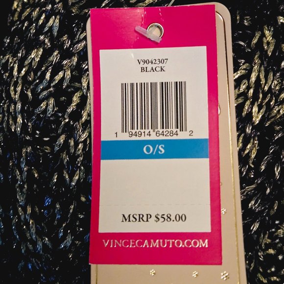 NWT VINCE CAMUTO 2 PIECE GLITTER CABLE KNIT HAT & LOOP SET - BLACK O/S $58 - Picture 10 of 10